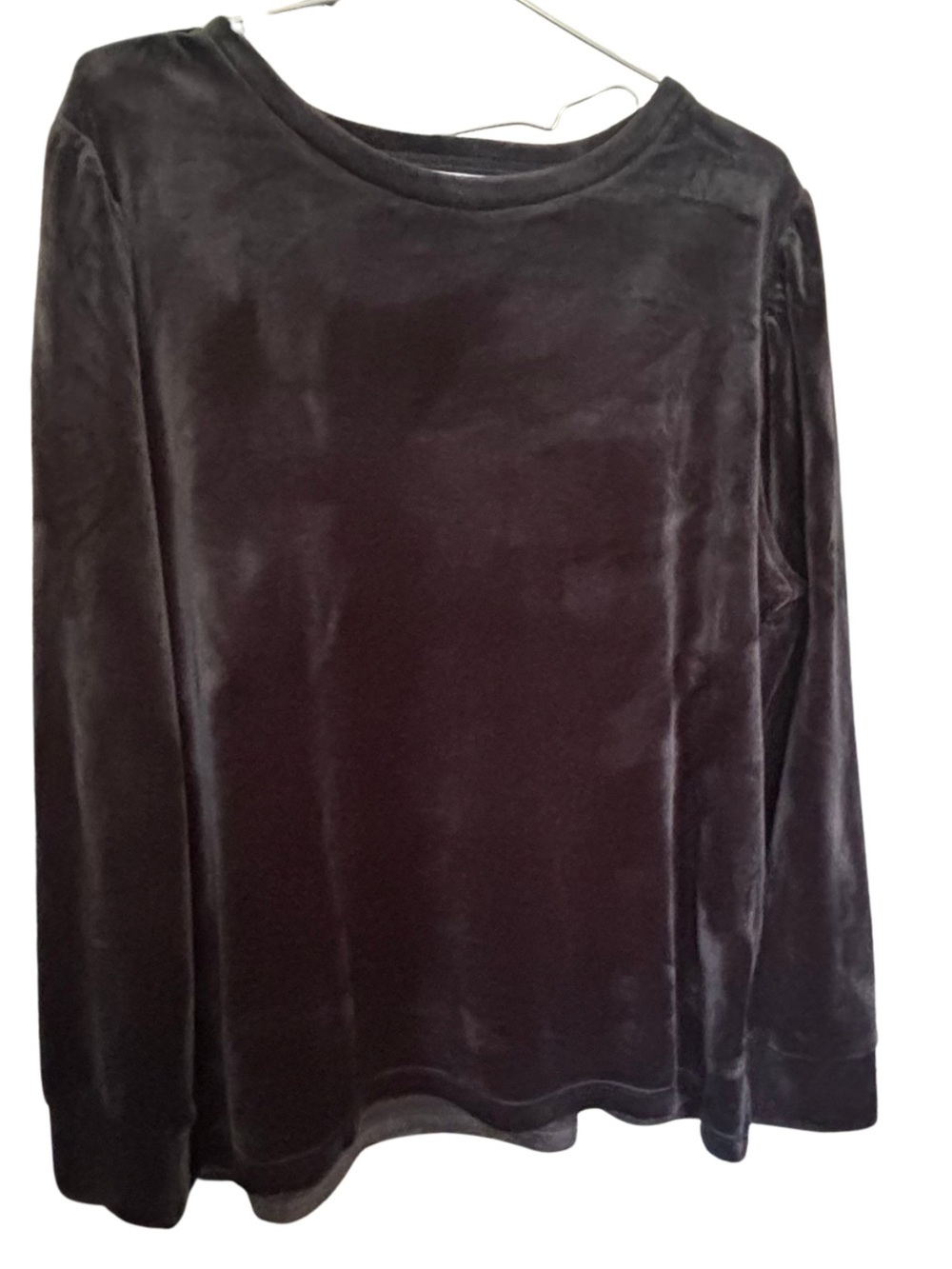 Chico's Size 3 (XL / 16) Black Stretch Velvet Long-Sleeve Crewneck Top